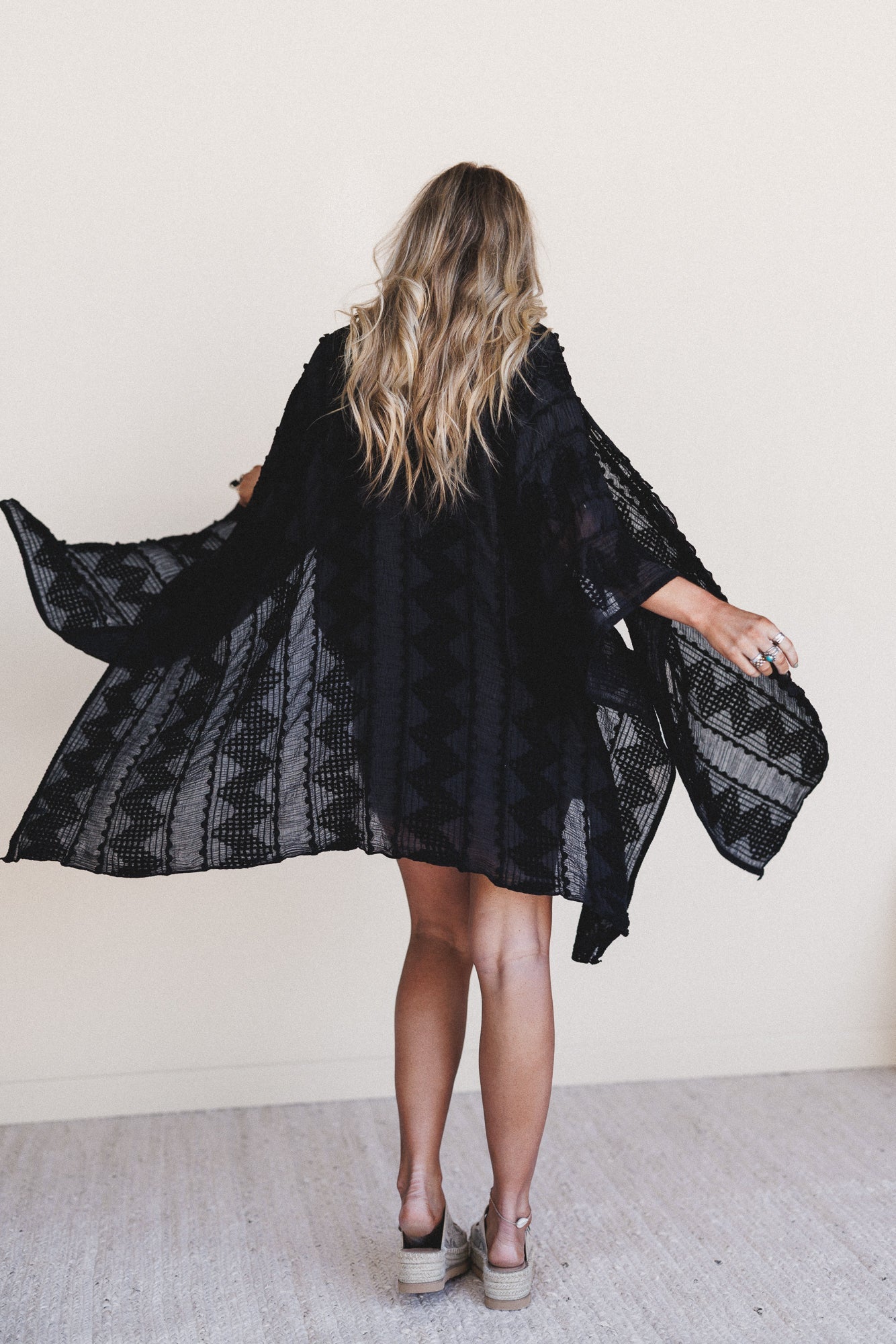 Bali Embroidered Kimono - Black