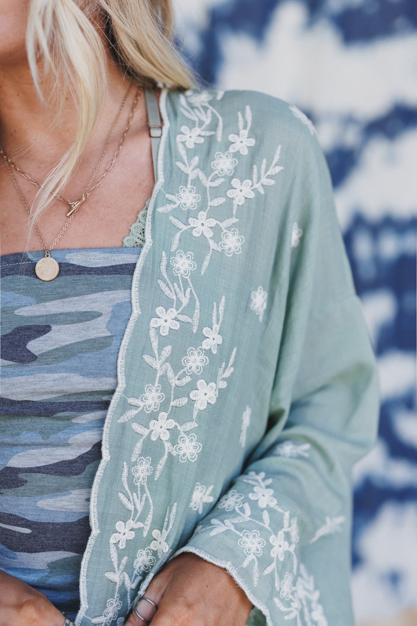 Flower Crowns Embroidered Kimono - Sage