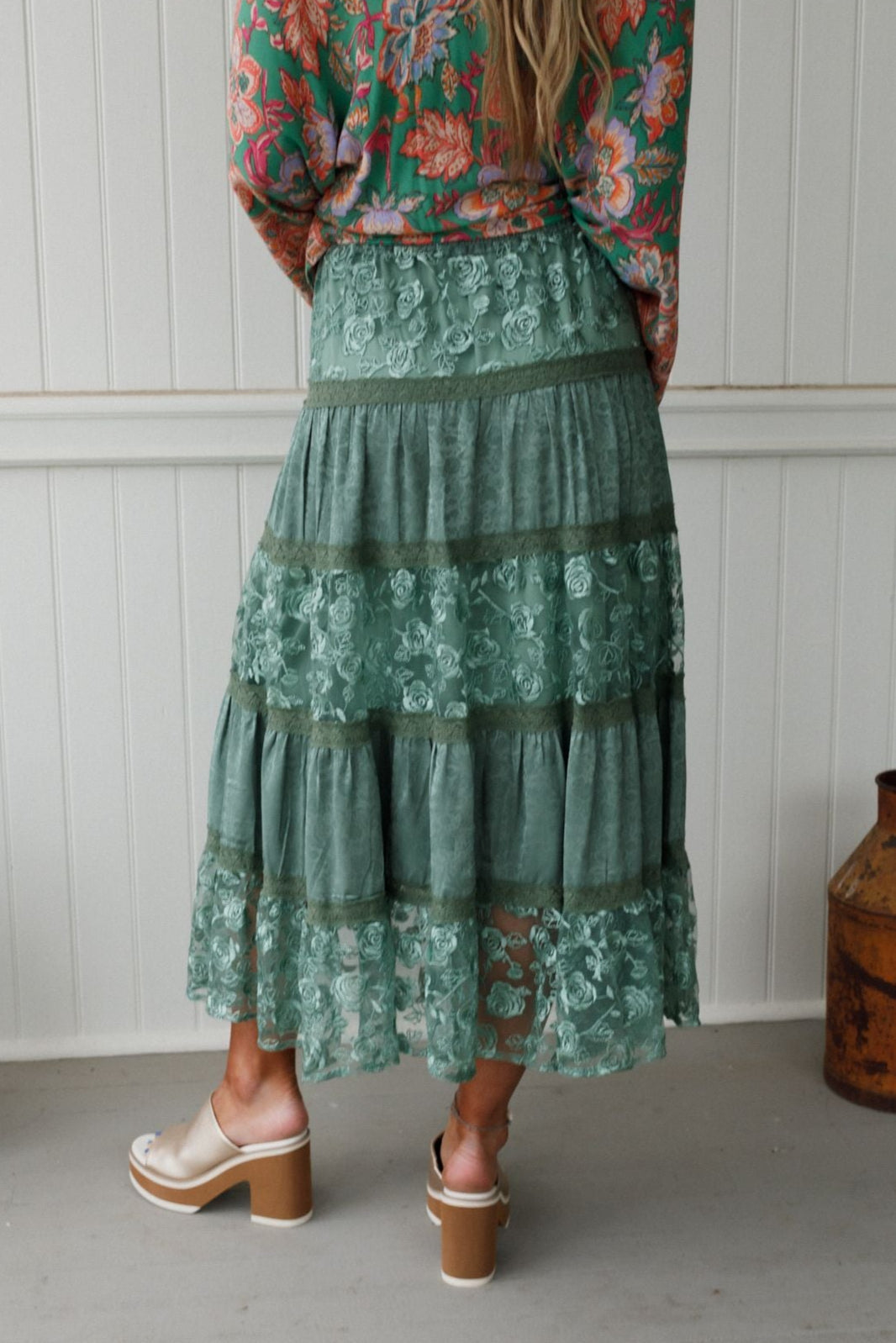 Lace Horizon Maxi Skirt - Sage