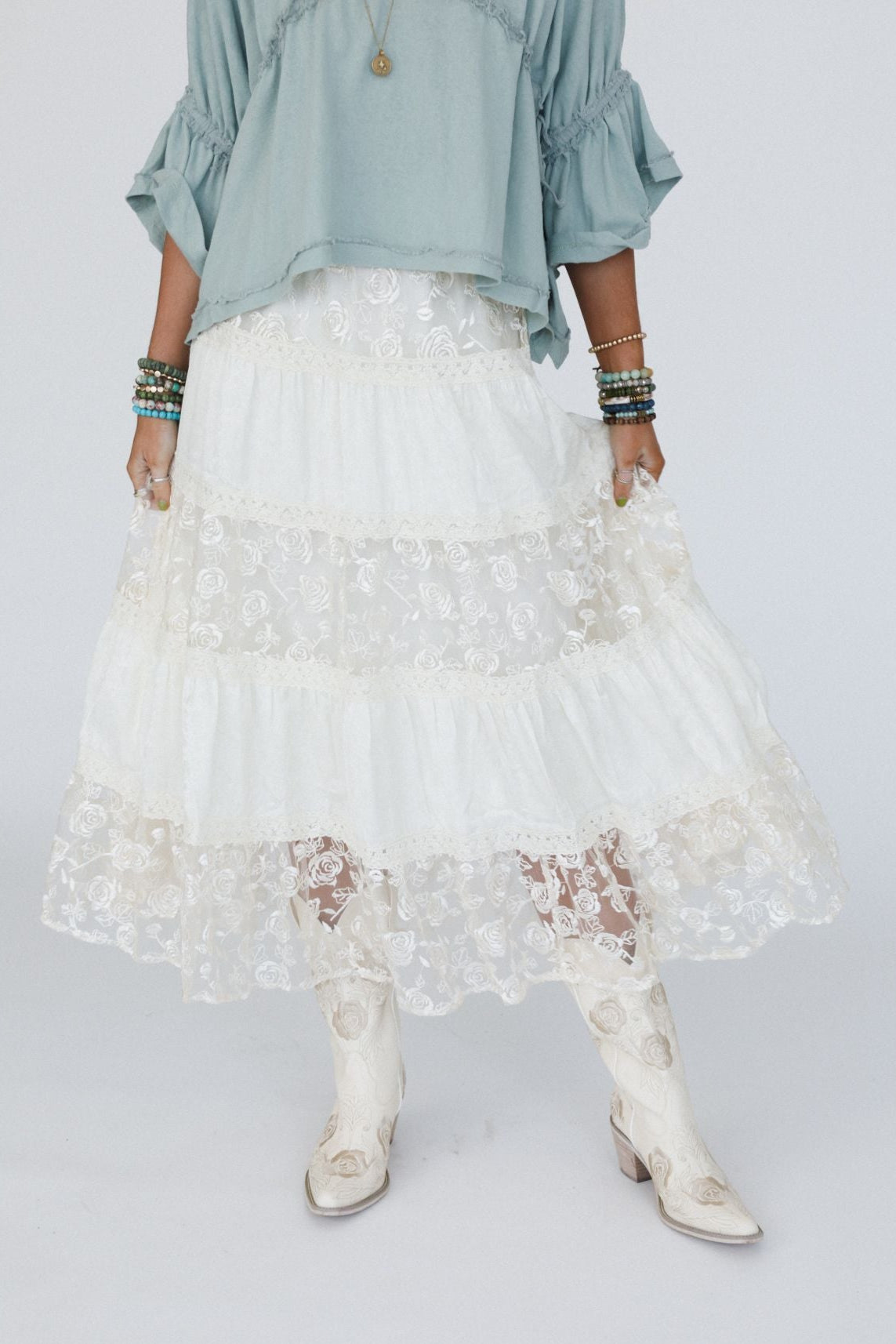 Lace Horizon Maxi Skirt - Cream