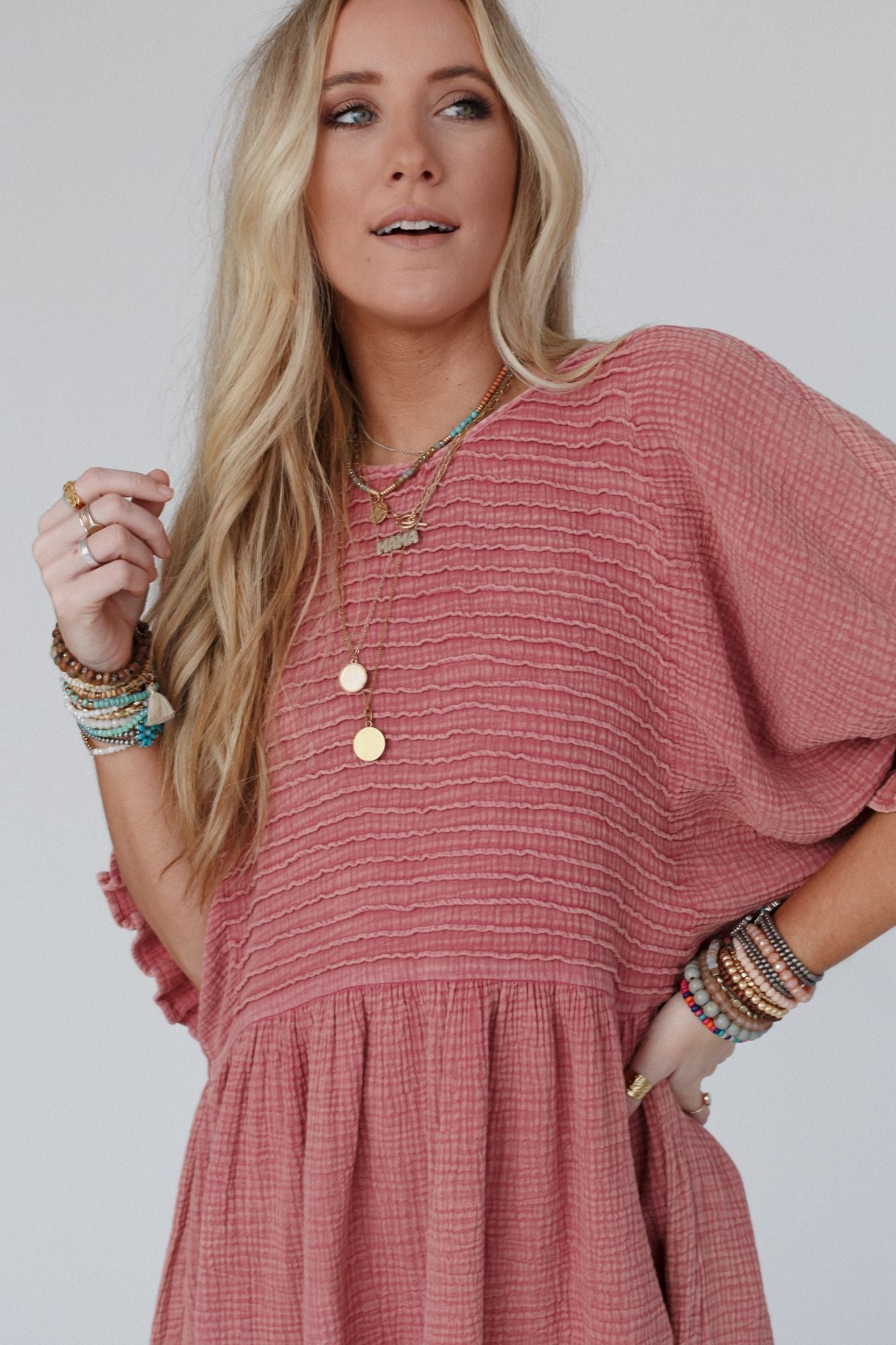 Quinn Puff Sleeve Mini Dress - Rose