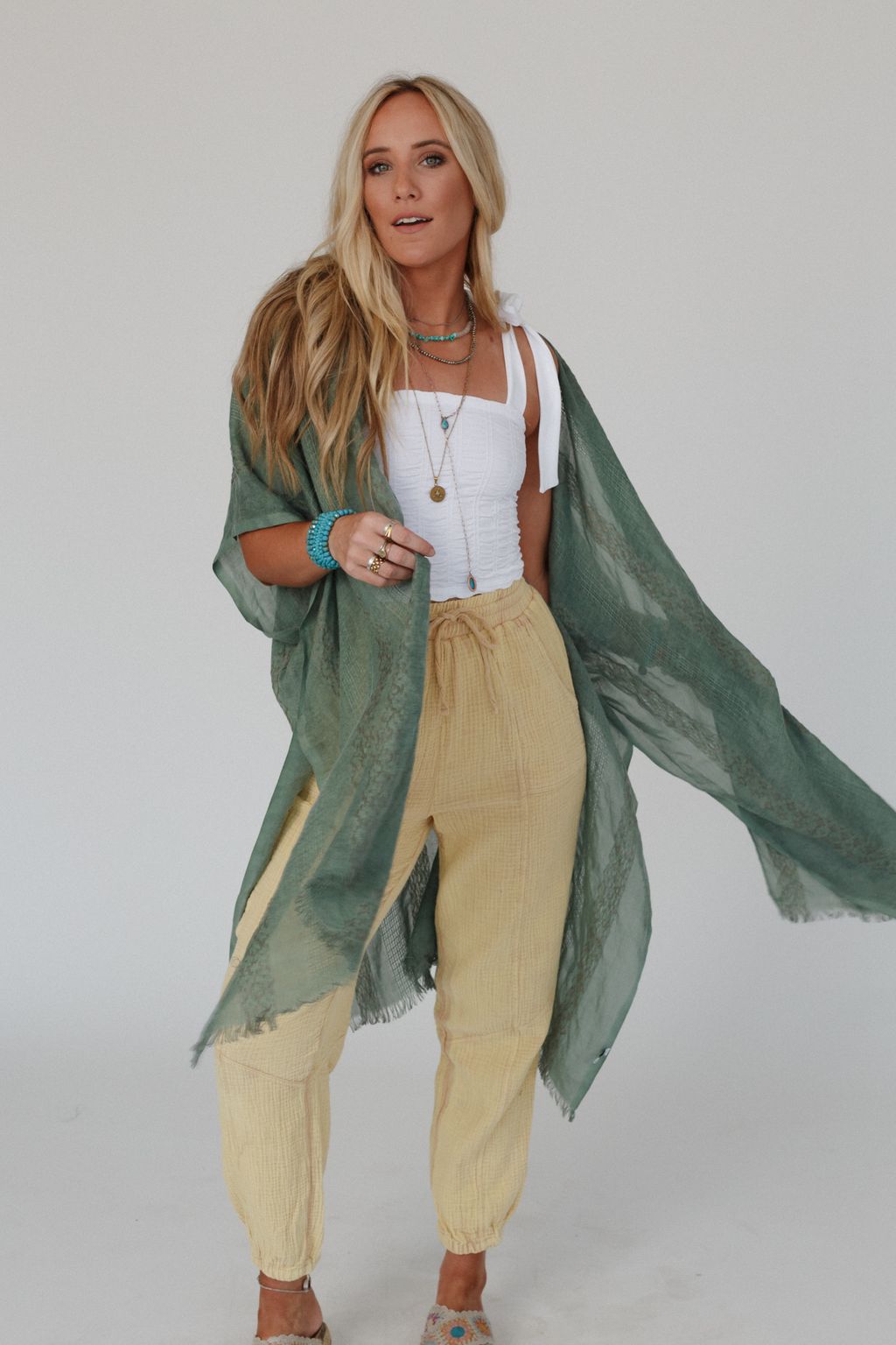 Sunny Afternoon Duster Kimono - Sage