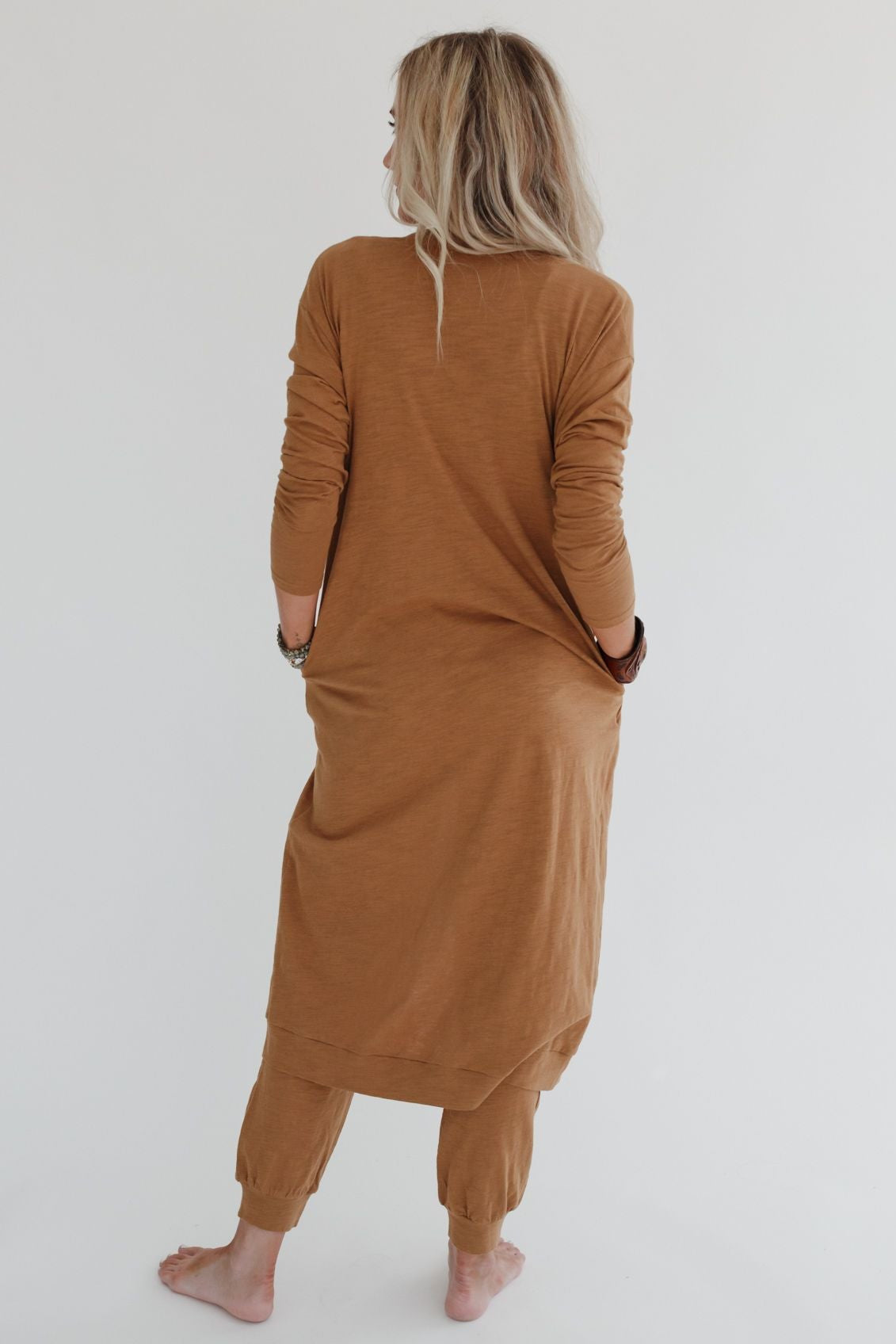 Set to Go Textured Jumpsuit And Cardigan Set - Camel