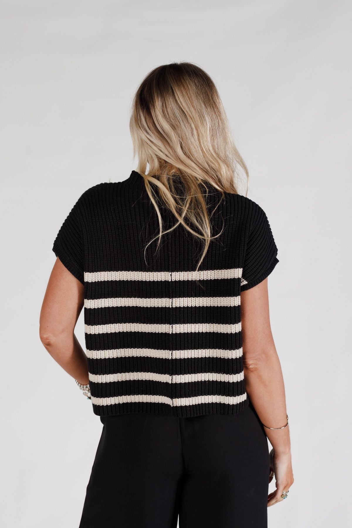 Margot Striped Sweater Top - Black