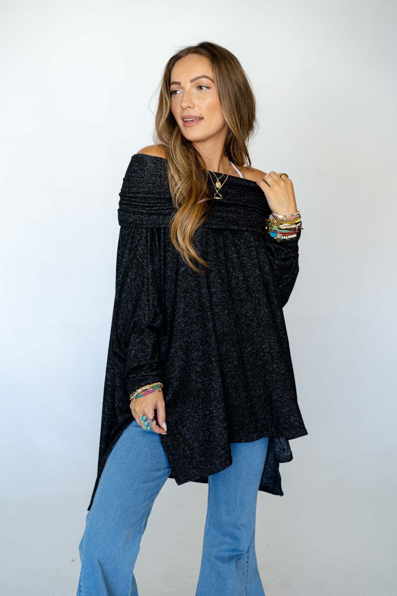 The Nest So Versatile Flowy Knit Sweater - Charcoal