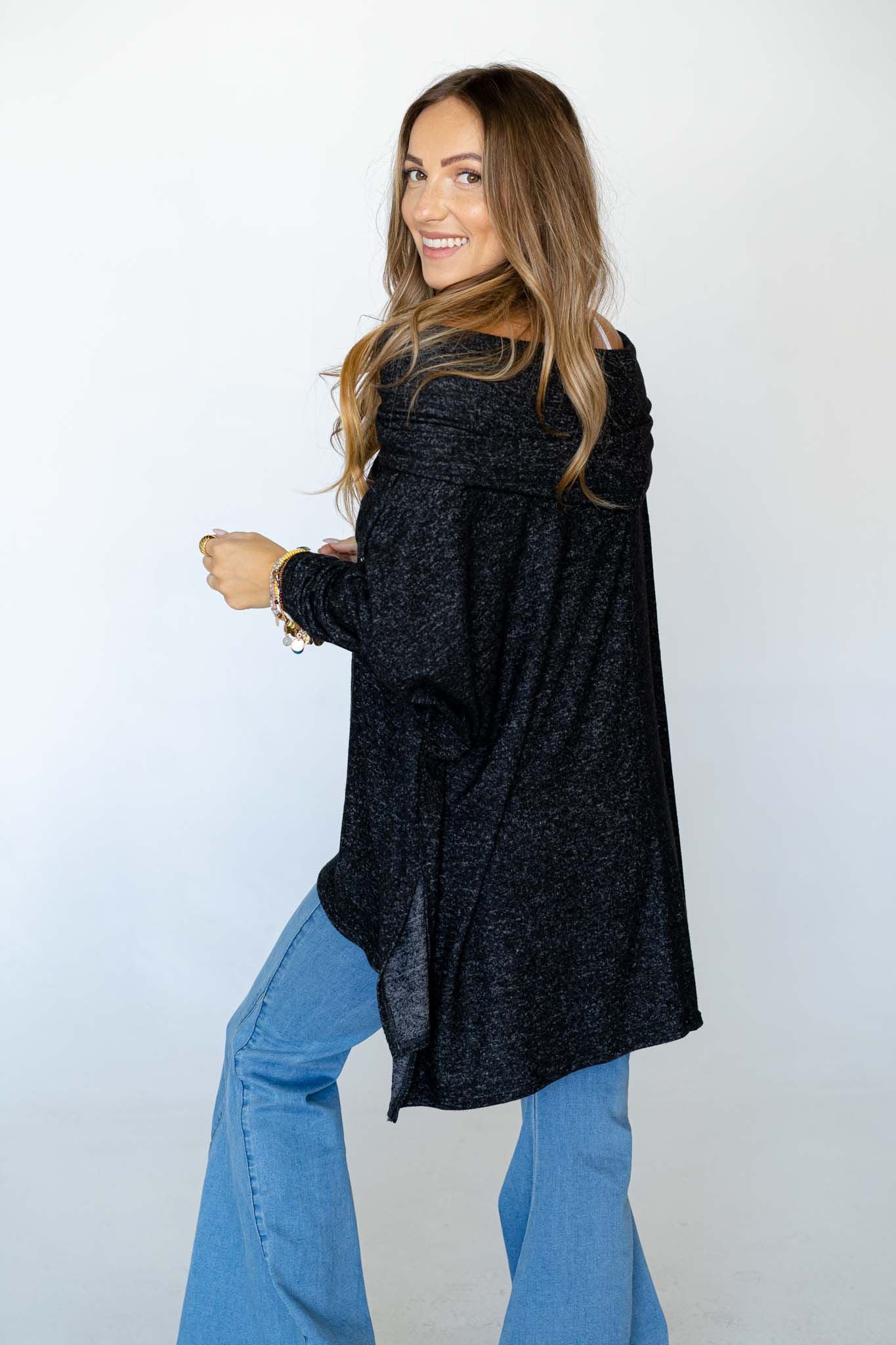 The Nest So Versatile Flowy Knit Sweater - Charcoal