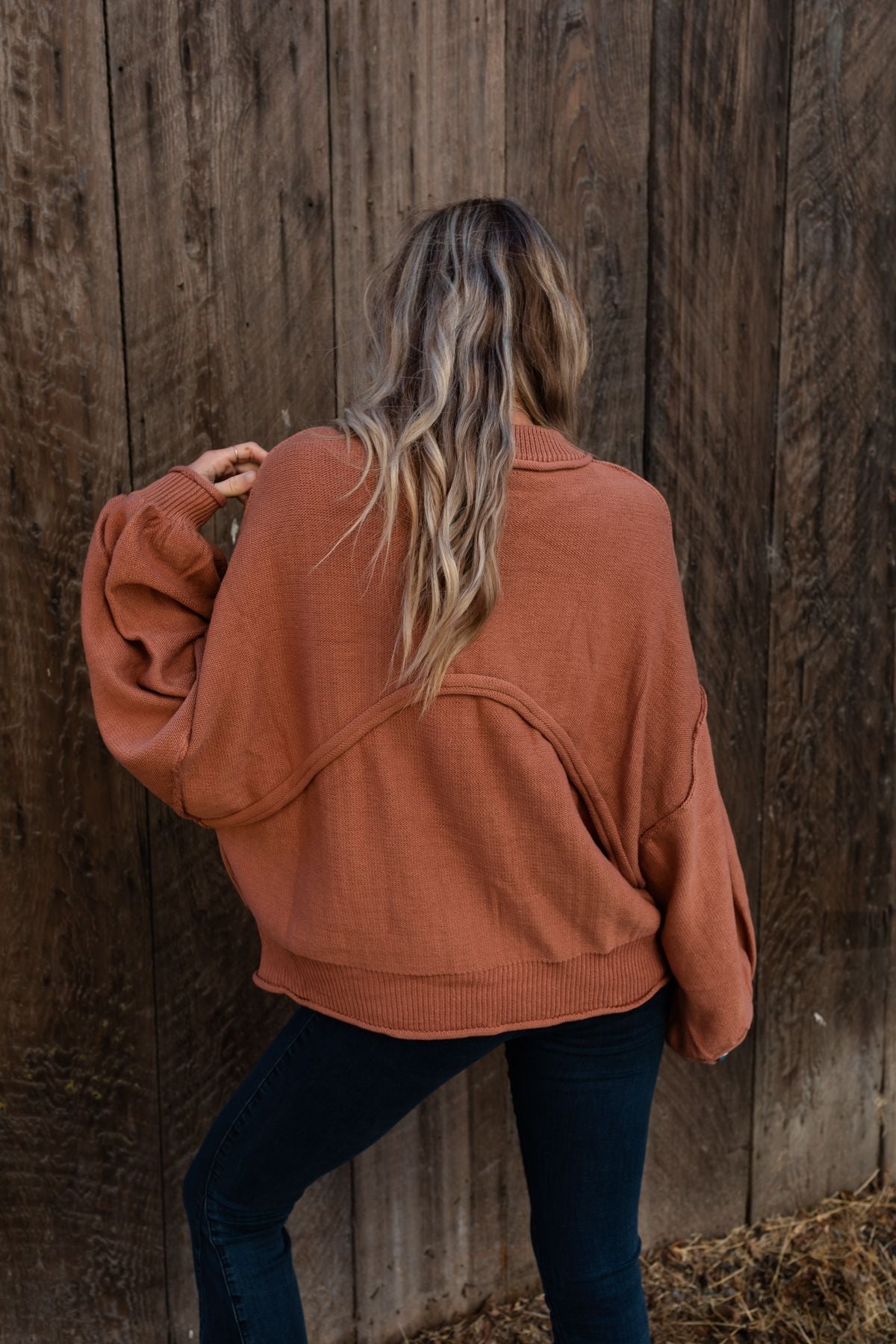 Fireside Talks Balloon Sleeve Sweater - Rust