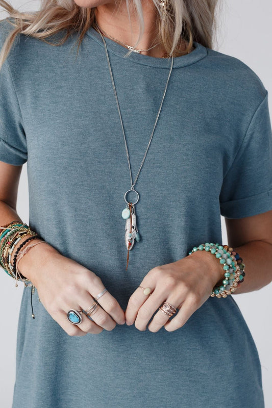 Feather Charm Pendant Necklace - Silver