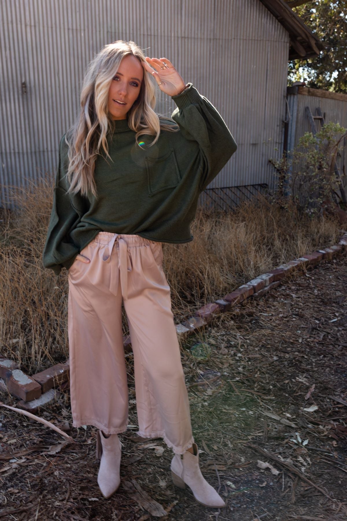 Fireside Talks Balloon Sleeve Sweater - Olive