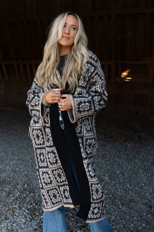 Heirloom Blooms Duster Cardigan - Black