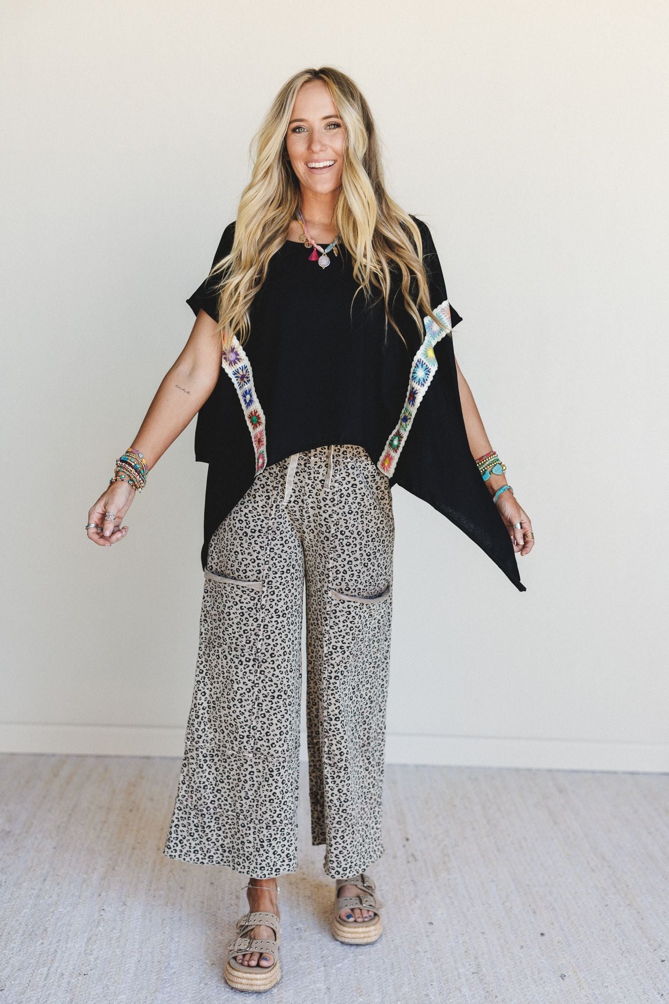Cottage Bloom Crochet Top - Black