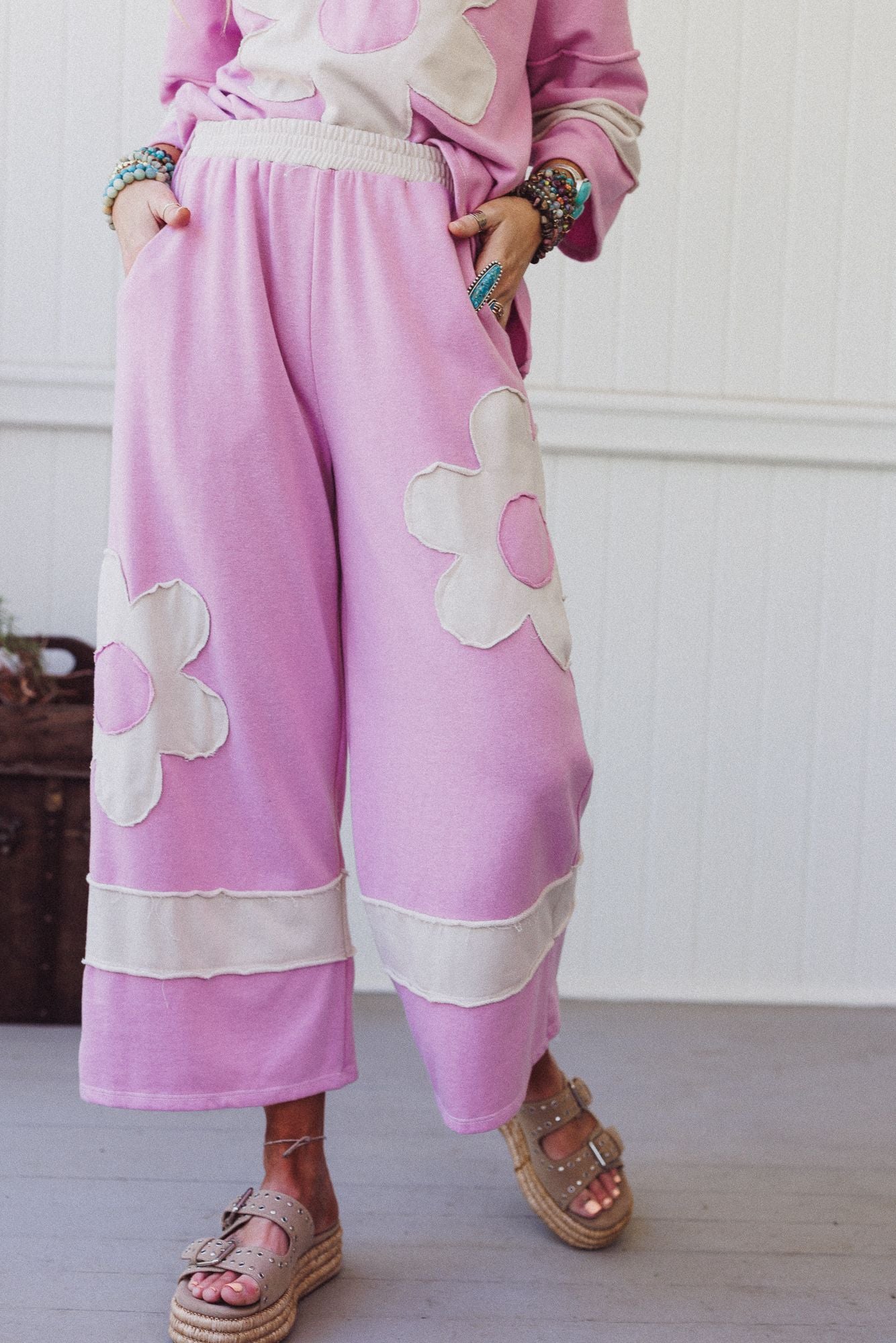 Drift Path Flower Patched Pants - Lilac