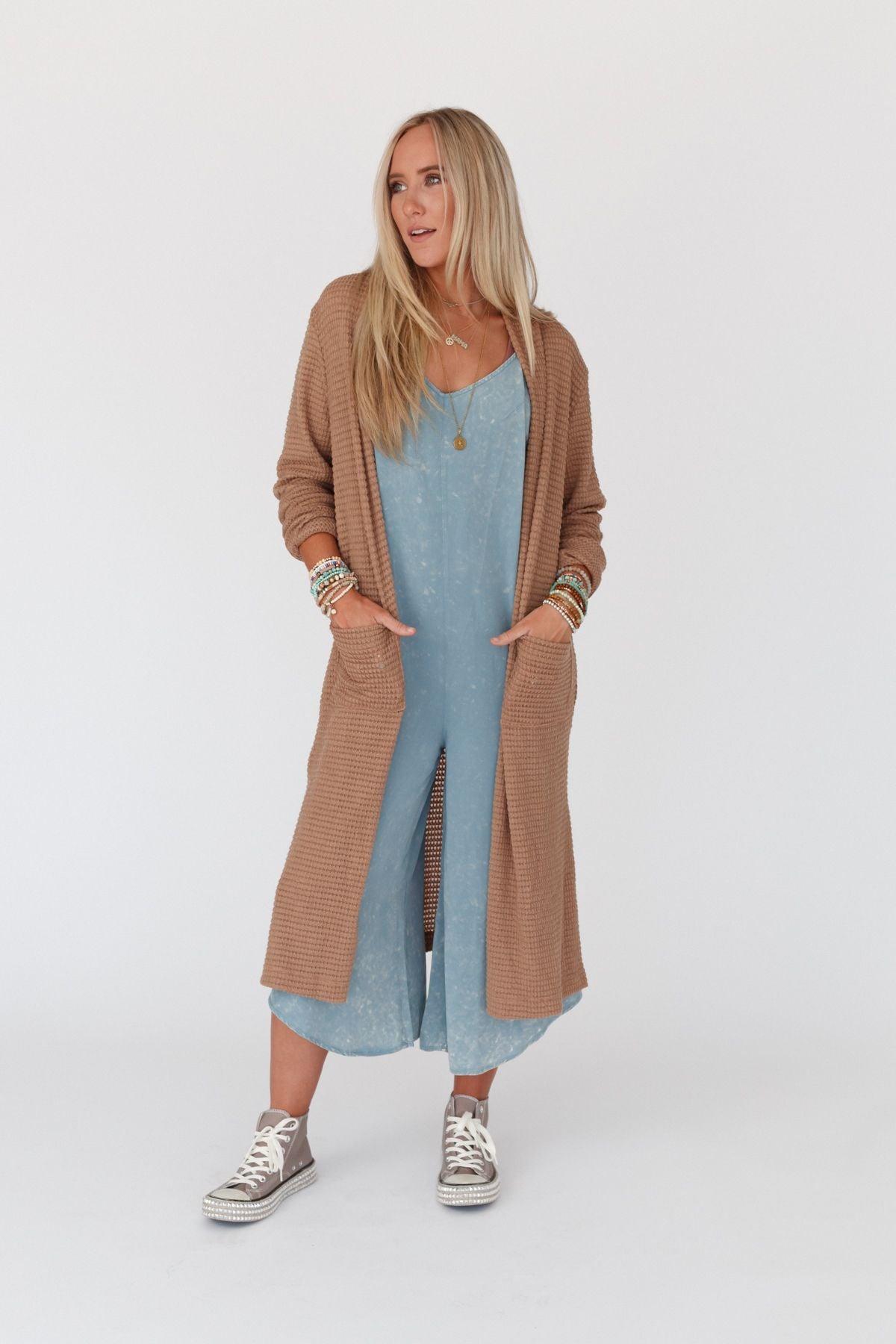 The Nest Jayde Waffle Knit Cardigan - Taupe