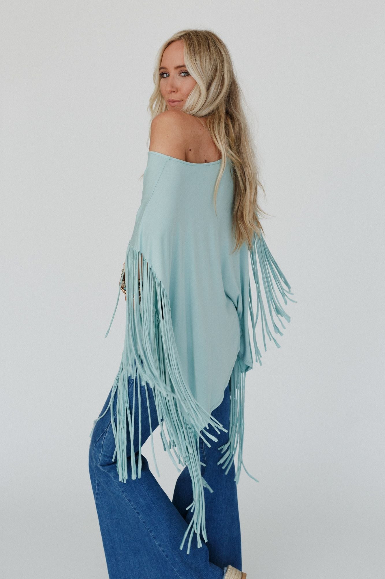 The Nest Showstopper Fringe Top - Washed Seafoam