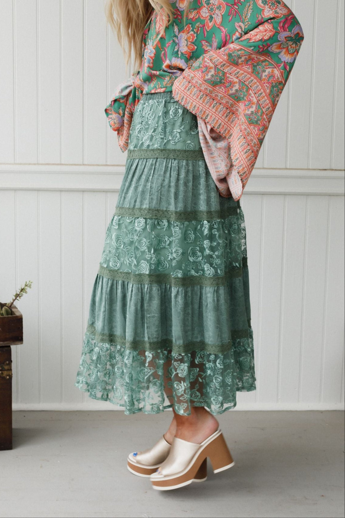 Lace Horizon Maxi Skirt - Sage
