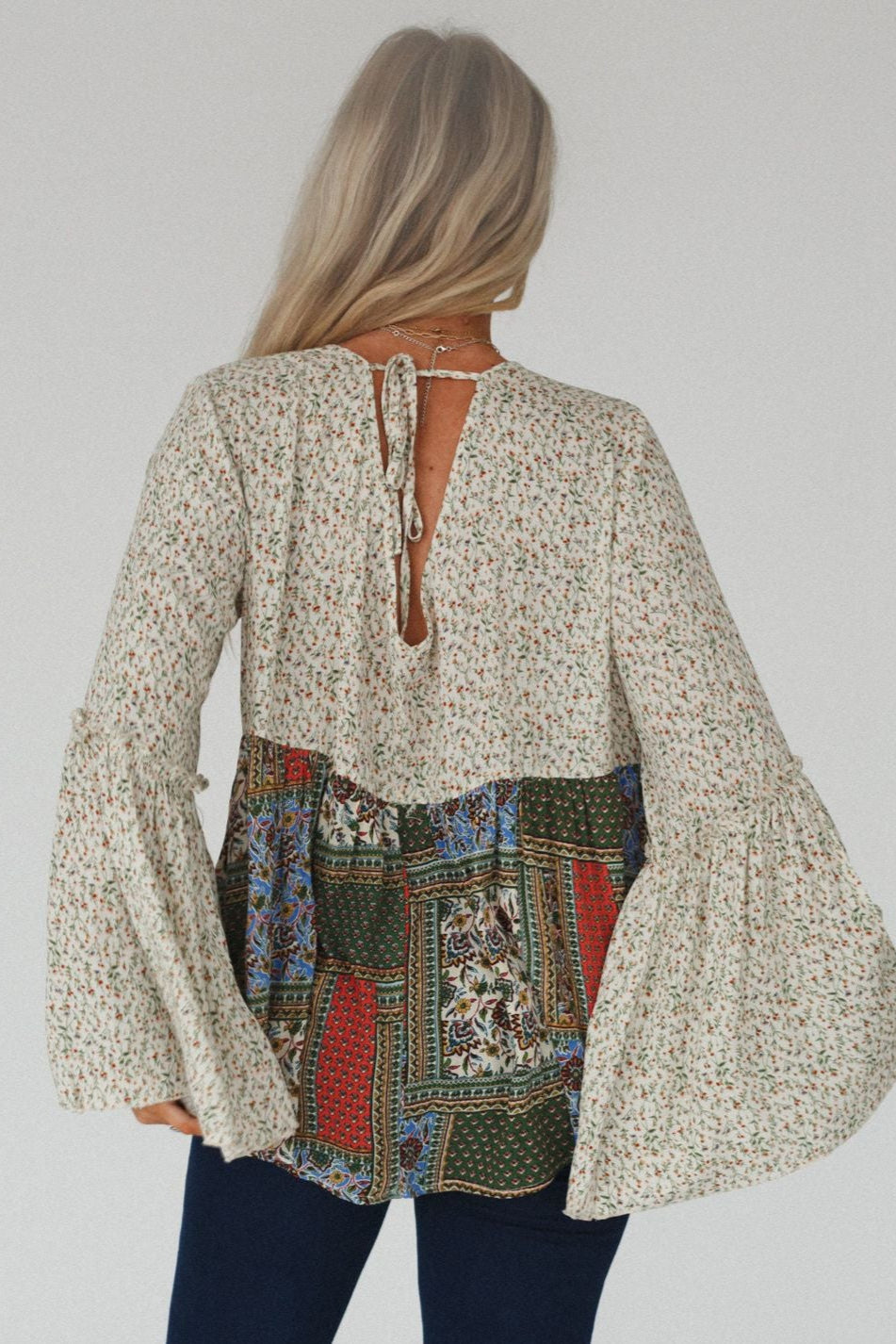The Nest Brea Mixed Print Top - Green Mixed Print