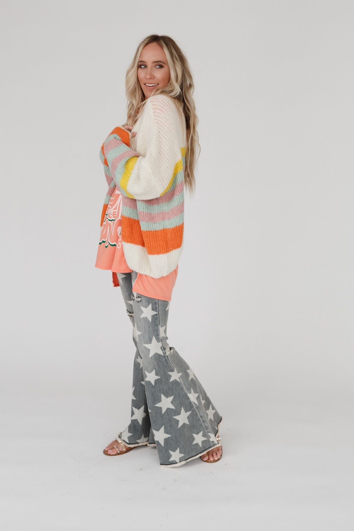 Retro Babe Striped Cardigan - Cream