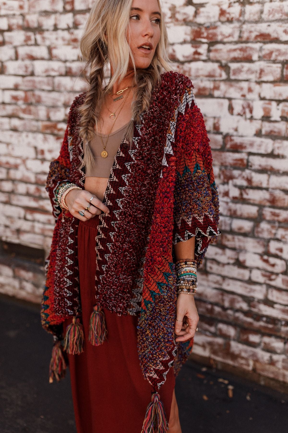 Desert Dreams Crochet Ruana - Maroon
