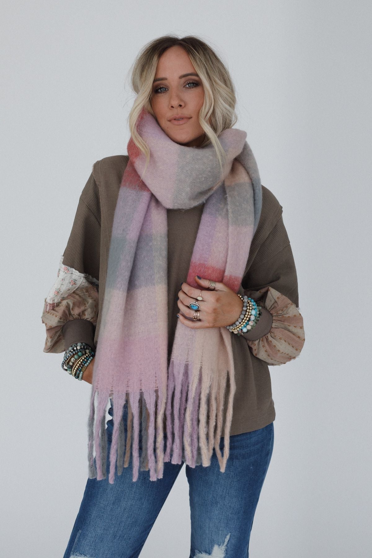 Everest Cozy Plaid Scarf - Pink