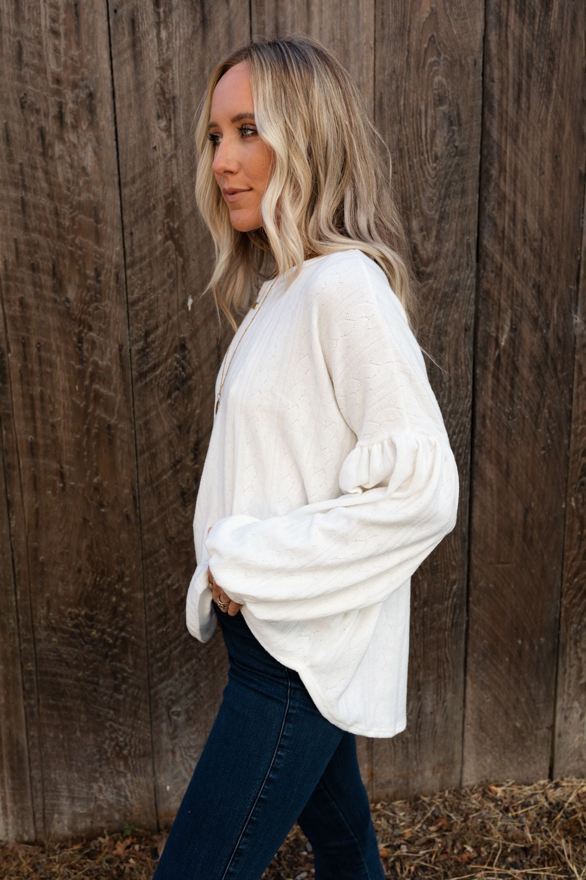 The Nest Sweet Heart Balloon Sleeve Knit Sweater - Cream