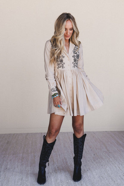 Always Yours Button Front Dress - Taupe