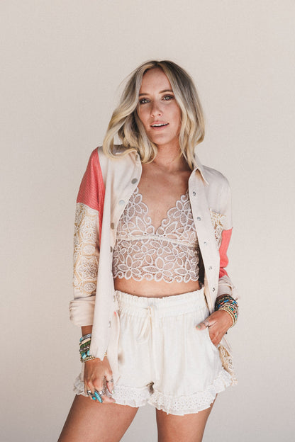 Sugar Heart Ruffle Hem Shorts - Natural