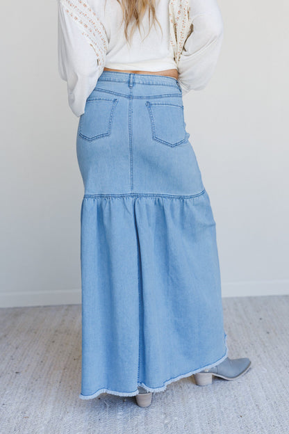 Honey Dust Denim Maxi Skirt - Light Wash