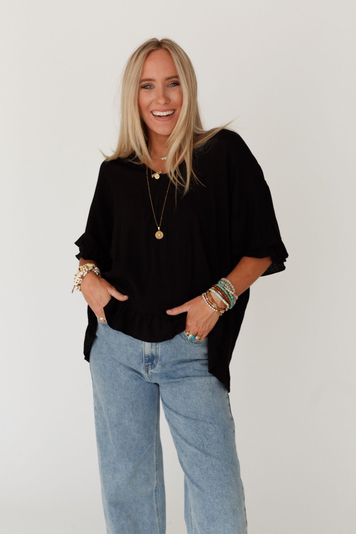 The Nest Let Me Be Ruffled Top - Black