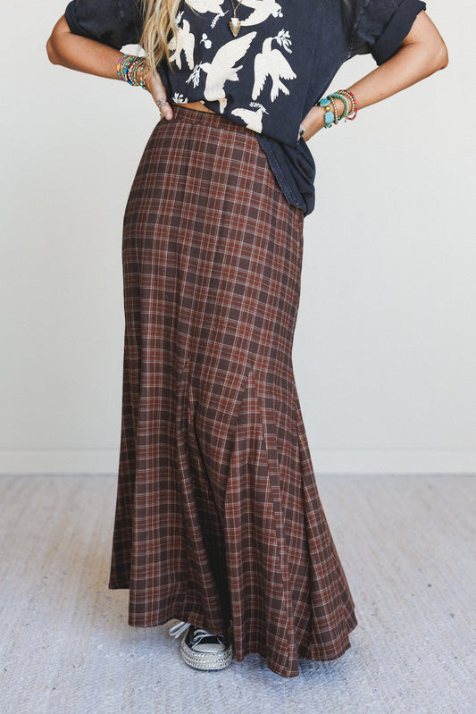 High Plains Plaid Maxi Skirt - Brown