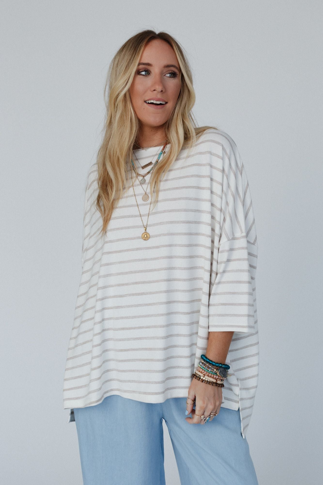 The Nest Swaying Stripes Top - Oatmeal