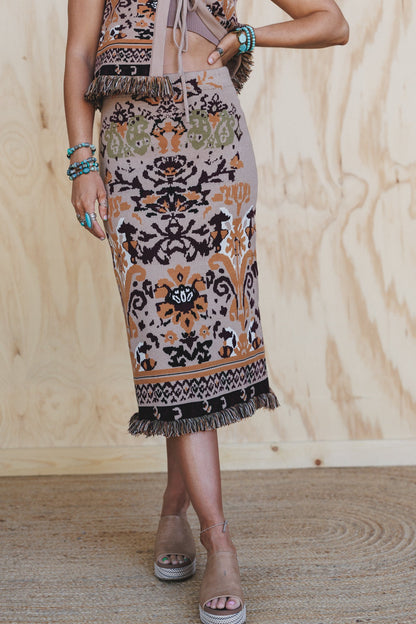 Desert Shine Fringe Skirt - Taupe
