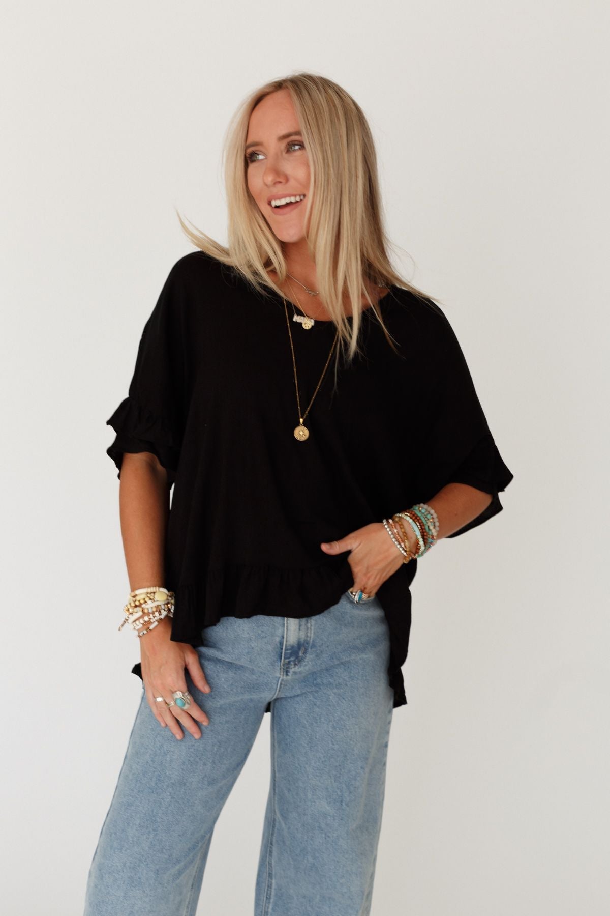 The Nest Let Me Be Ruffled Top - Black