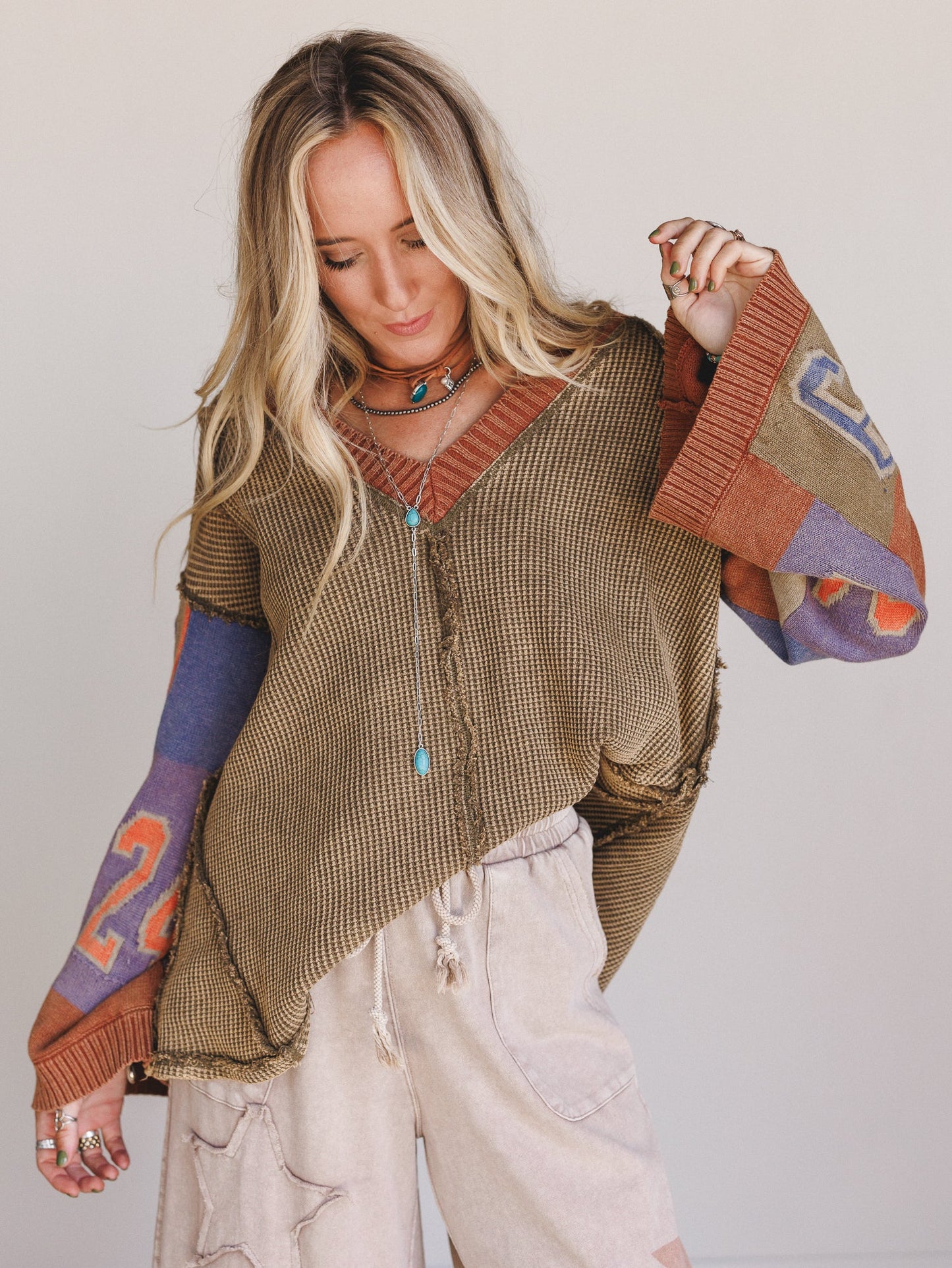 Cool Tempo V Neck Top - Brown