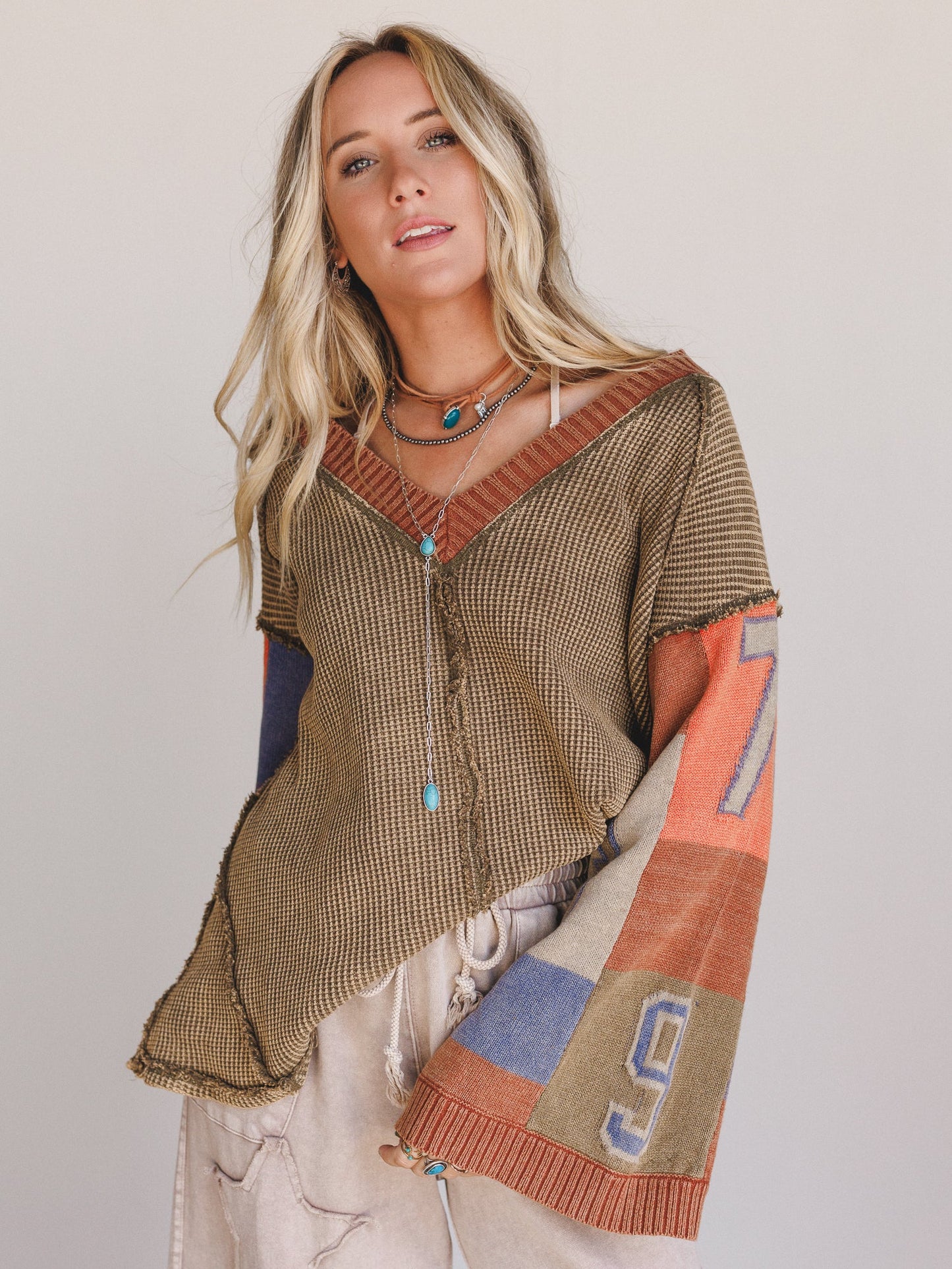 Cool Tempo V Neck Top - Brown