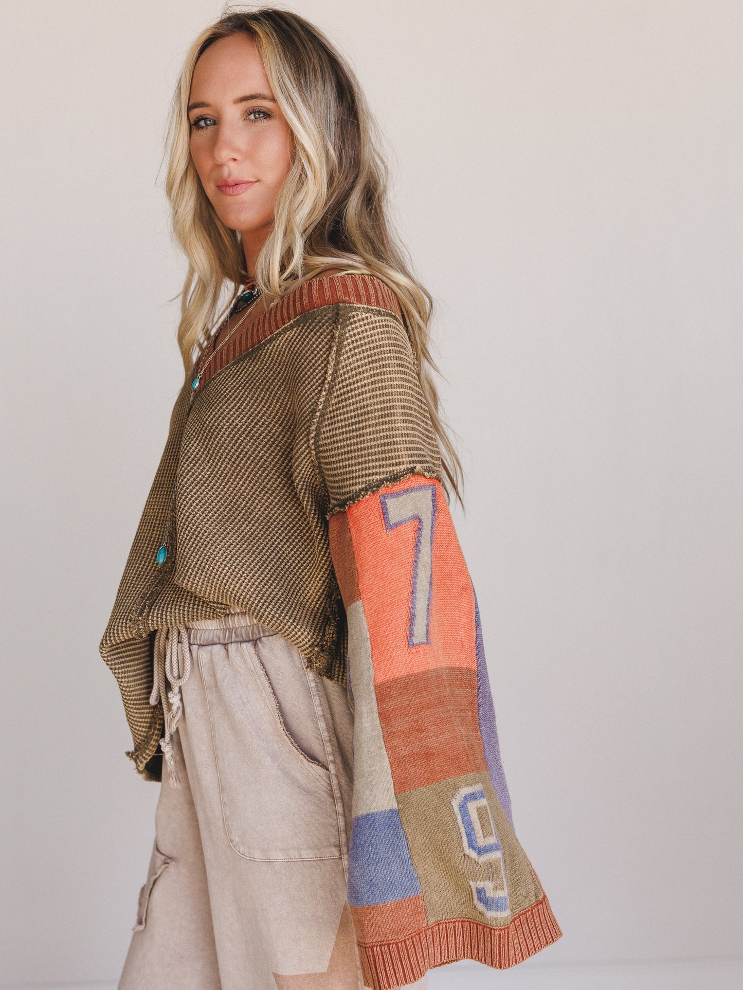 Cool Tempo V Neck Top - Brown