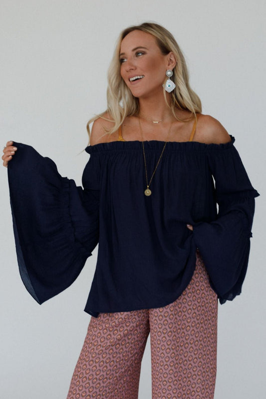 Petal Dancer Bell Sleeve Top - Navy