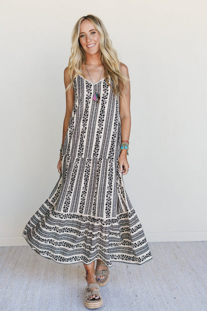 Secret Oasis Striped Maxi Dress - Ivory