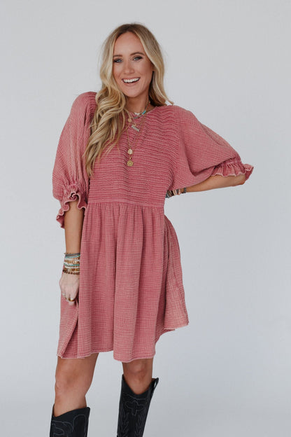 Quinn Puff Sleeve Mini Dress - Rose