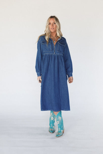 Wild Willow Denim Maxi Dress - Indigo