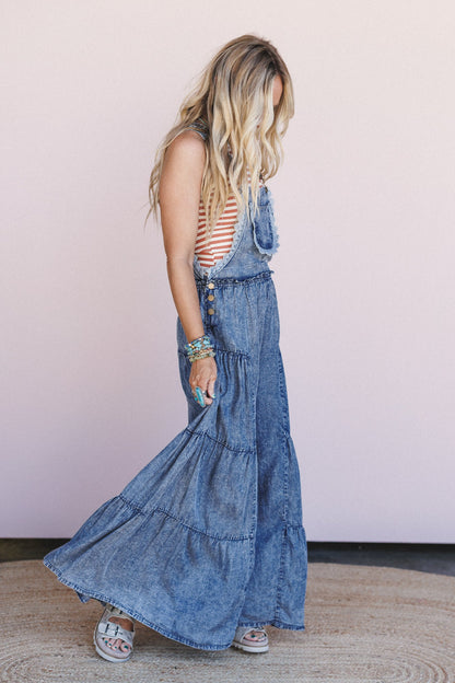 Wildflower Blues Tiered Jumpsuit - Denim