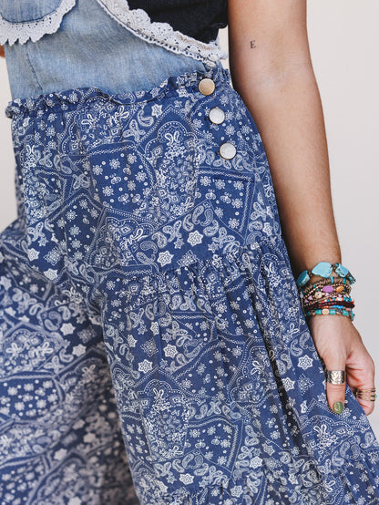 Sunset Paisley Tiered Overalls - Denim