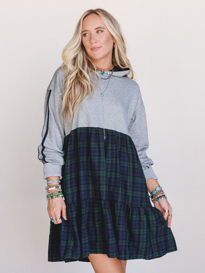 Honor Roll Plaid Mix Dress - Heather Grey