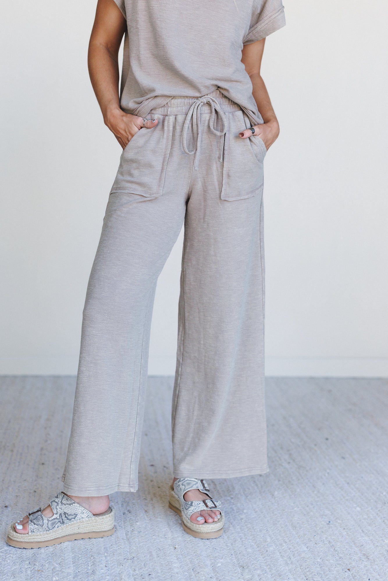 Relax and Reset Top and Wide Pants Set - Ash Mocha