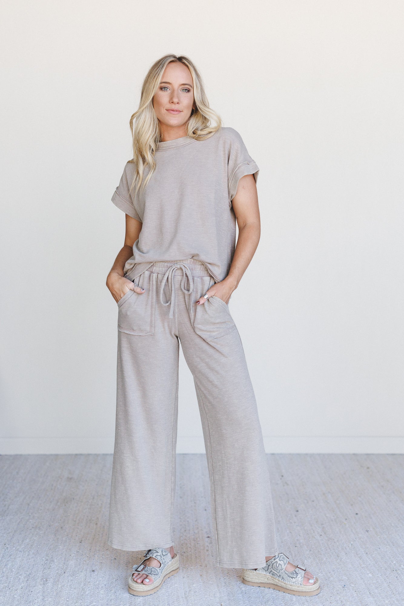 Relax and Reset Top and Wide Pants Set - Ash Mocha