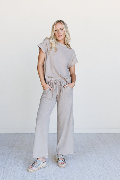 Relax and Reset Top and Wide Pants Set - Ash Mocha