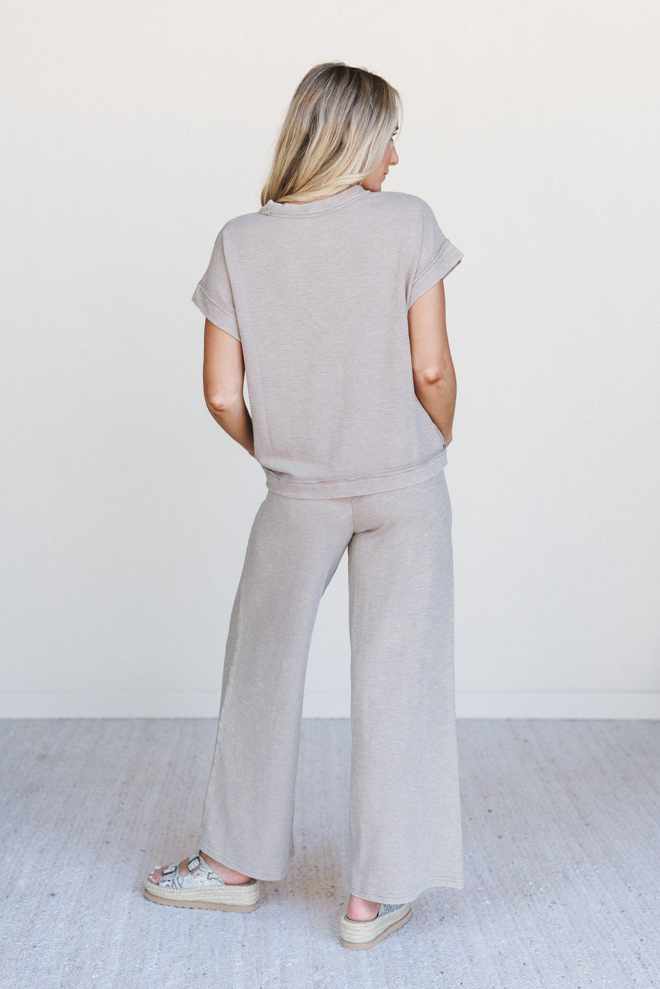 Relax and Reset Top and Wide Pants Set - Ash Mocha