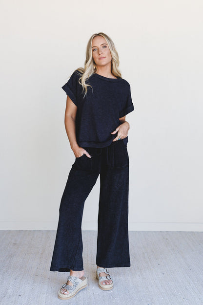 Relax and Reset Top and Wide Pants Set - Black