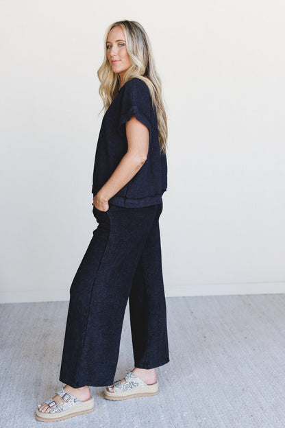 Relax and Reset Top and Wide Pants Set - Black