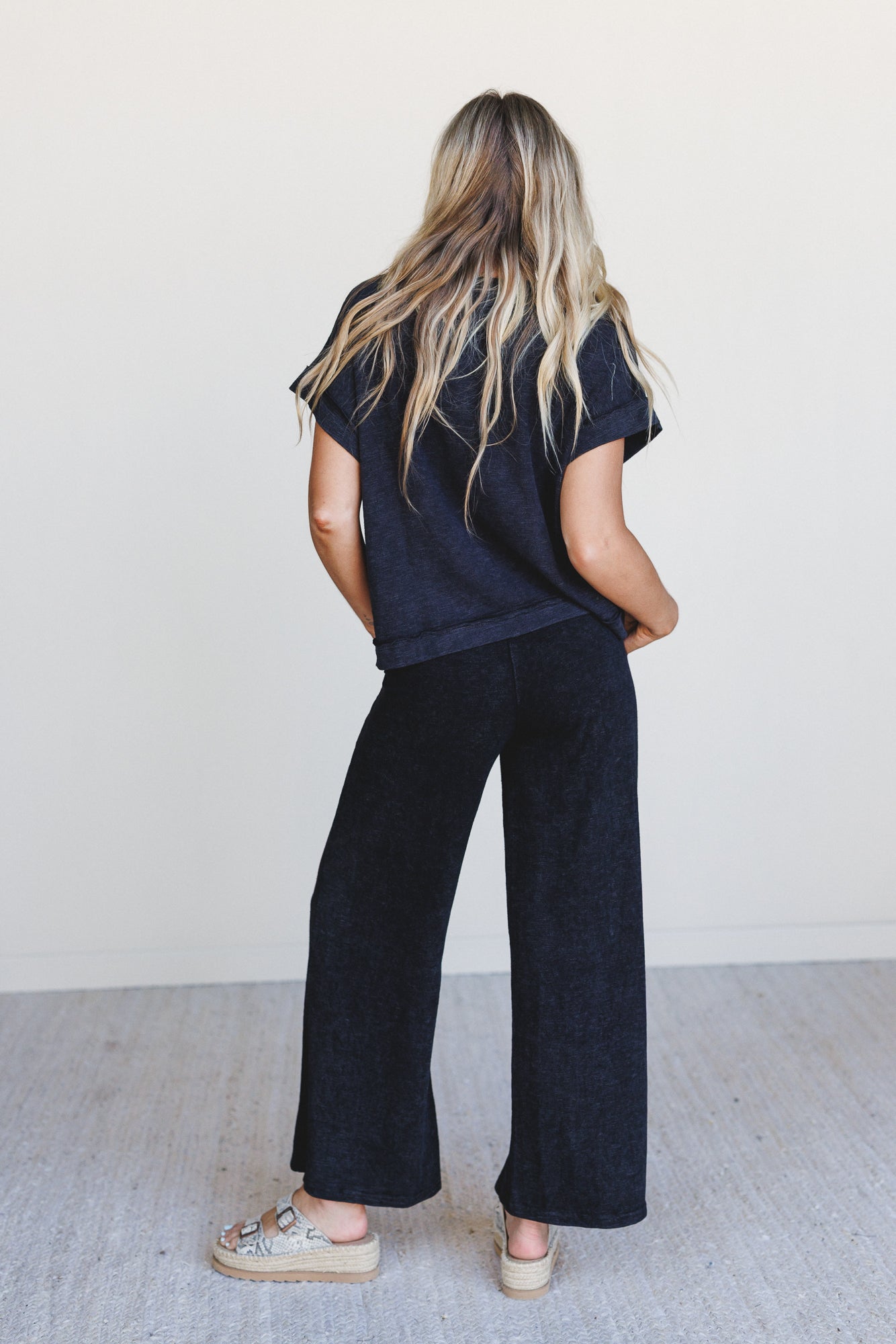 Relax and Reset Top and Wide Pants Set - Black