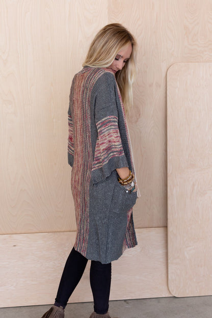 Rose Boho Throw On Cardigan - Gray